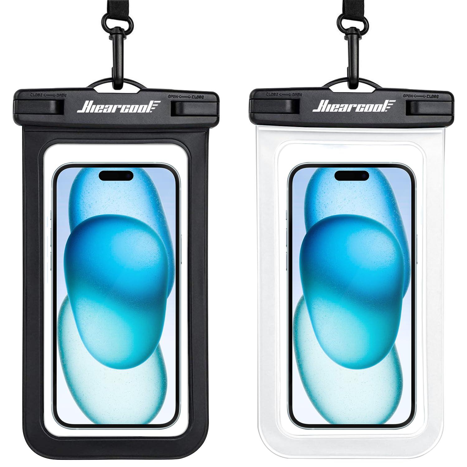 Hiearcool Waterproof Phone Pouch, Waterproof Beach Bag Compatible for iPhone 16 15 14 13 Pro Max Up to 8.3", IPX8 Cellphone Kayak Accessories, Travel Essentials for Beach -Clear-2Pack