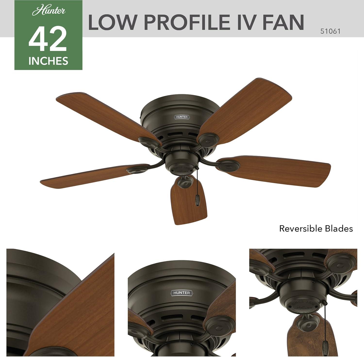 42" Low Profile IV 5 - Blade Ceiling Fan with Pull Chain