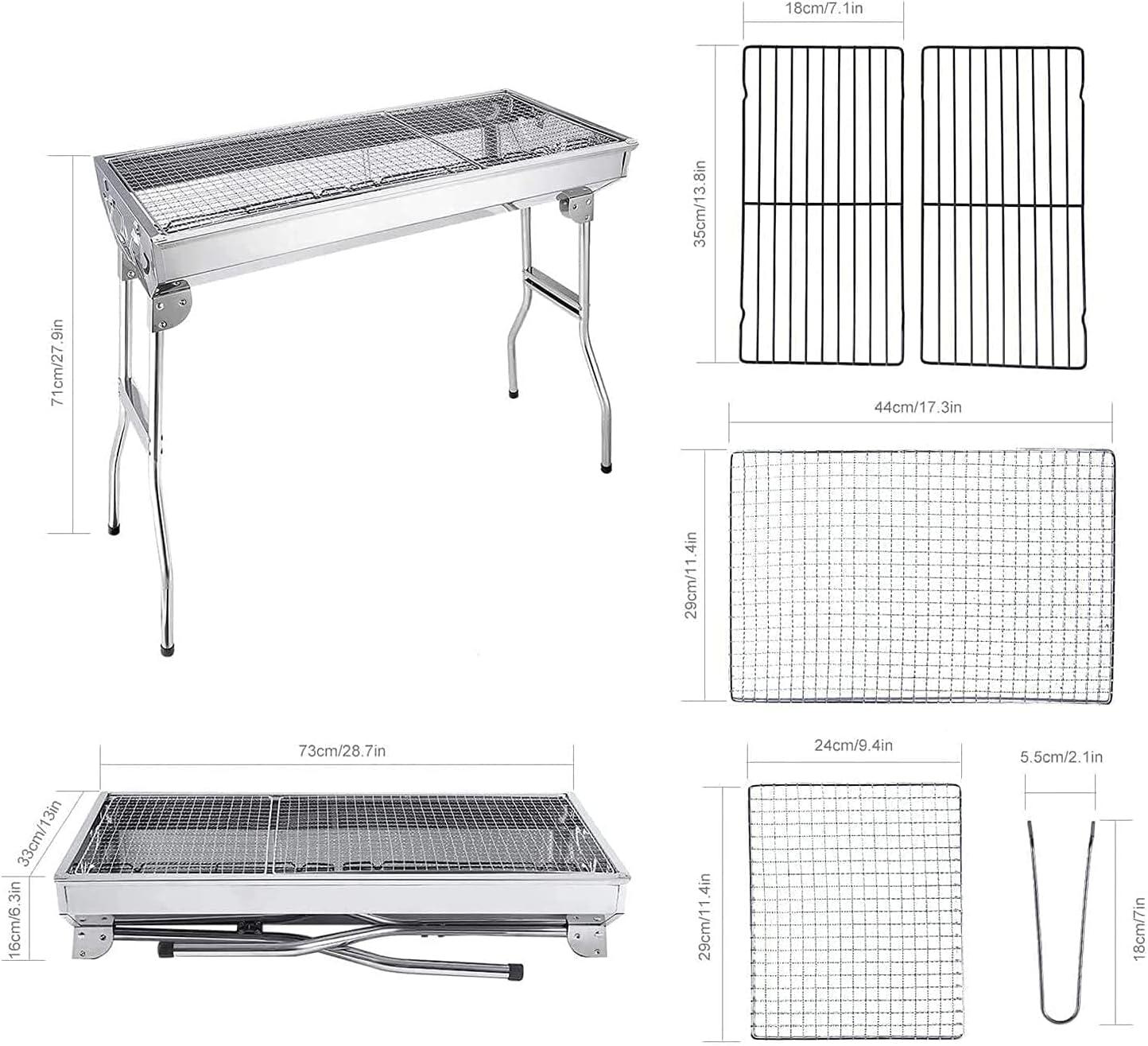 BBQ Grill Charcoal Barbecue Grill Stainless Steel Folding Camping Yard Portable