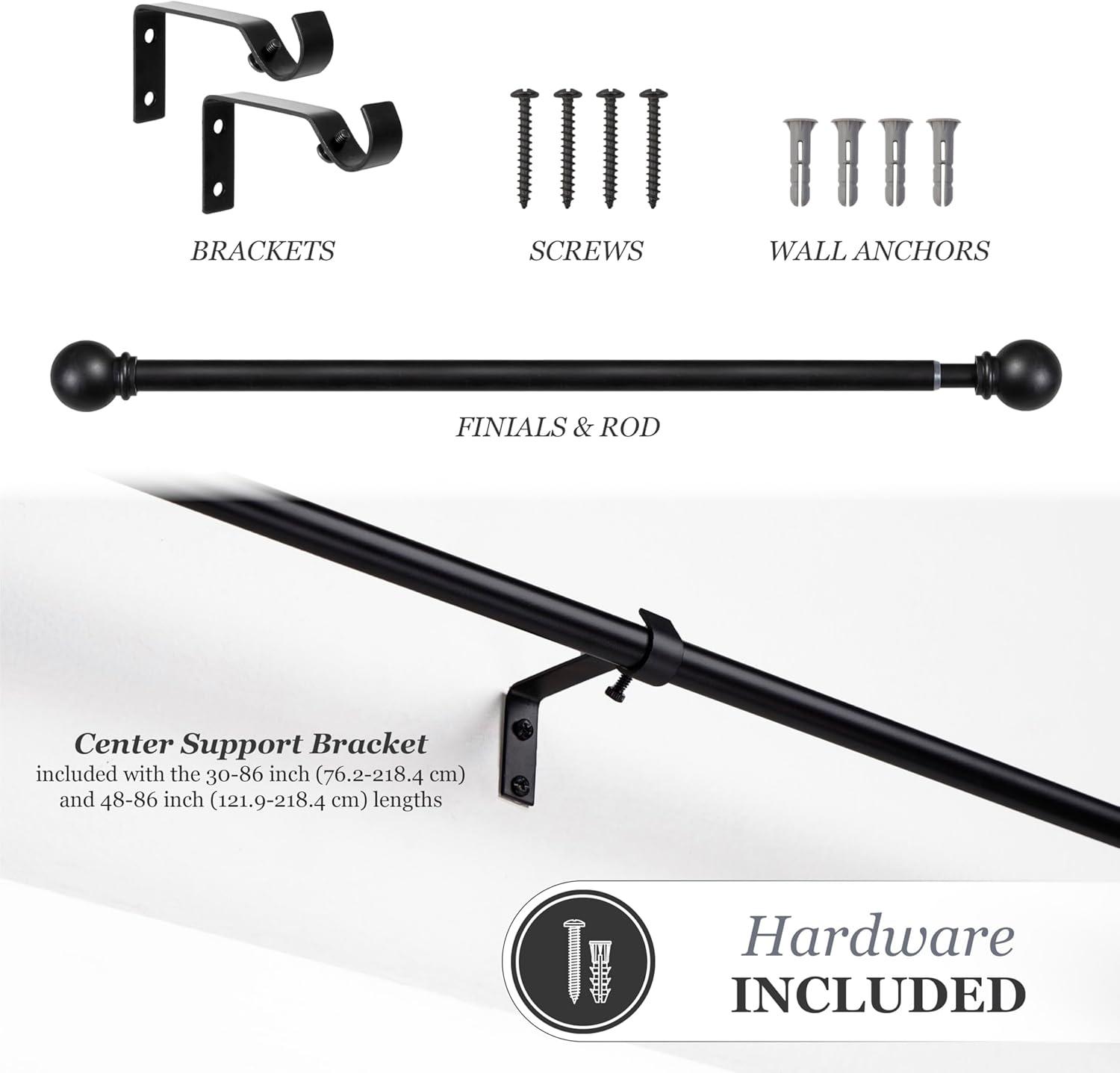 Kenney Chelsea 5/8" Matte Black Single Curtain Rod, 28-48", Black