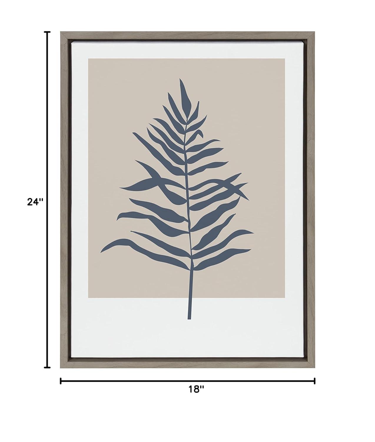 Kate and Laurel Sylvie Muted Tan and Blue Colorblock Botanical Fern Framed Canvas Wall Art by The Creative Bunch Studio, 18x24 Gray, Simple Modern Botanical Wall Decor Art