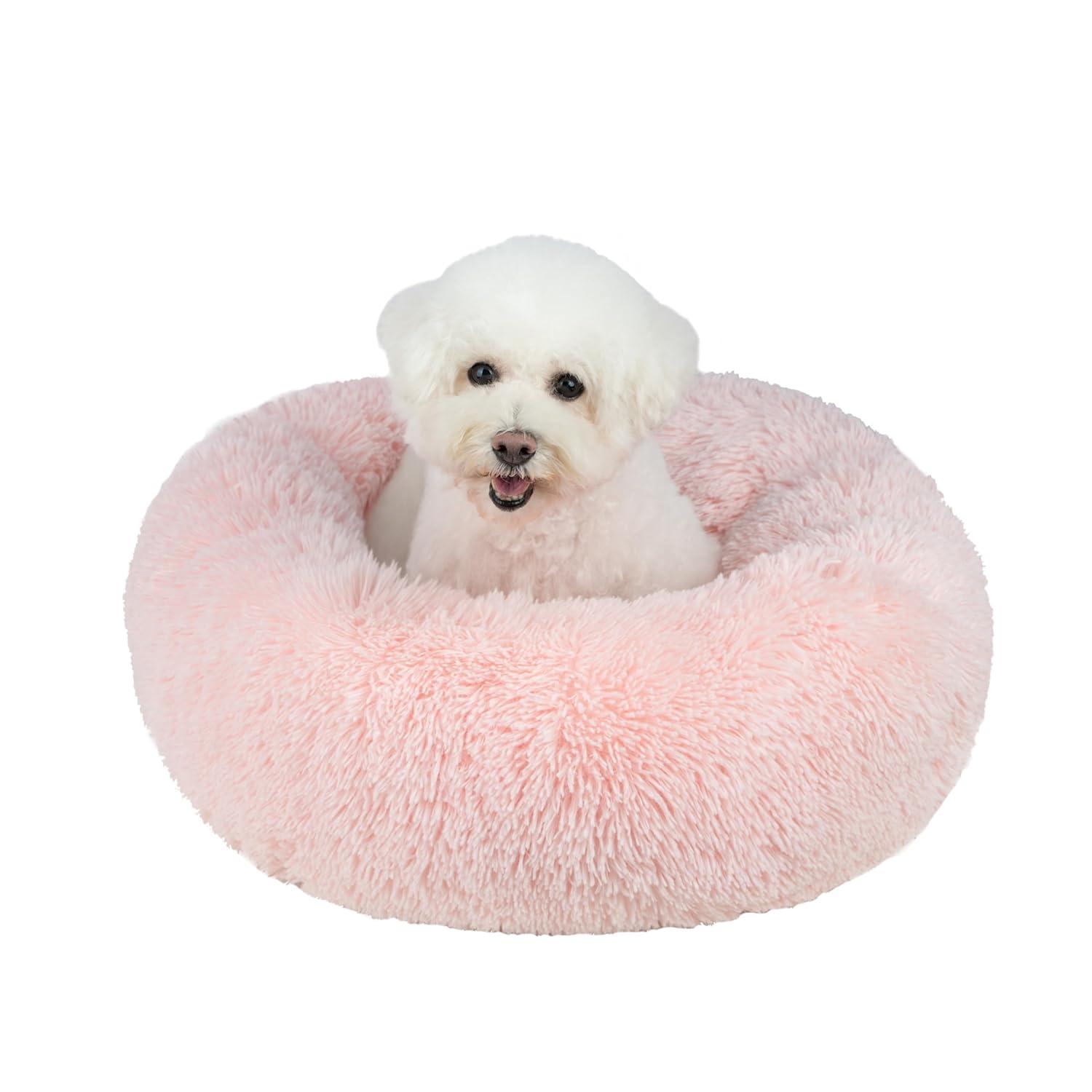 Best Pet Supplies Donut Dog Bed with Faux Fur, Anti-Anxiety Cushion, Slip-Resistant