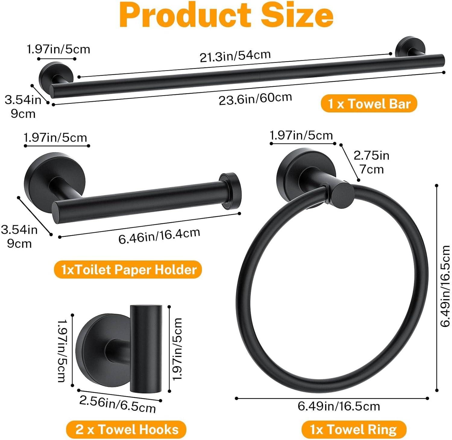 Matte Black 5-Piece Stainless Steel Bathroom Hardware Set