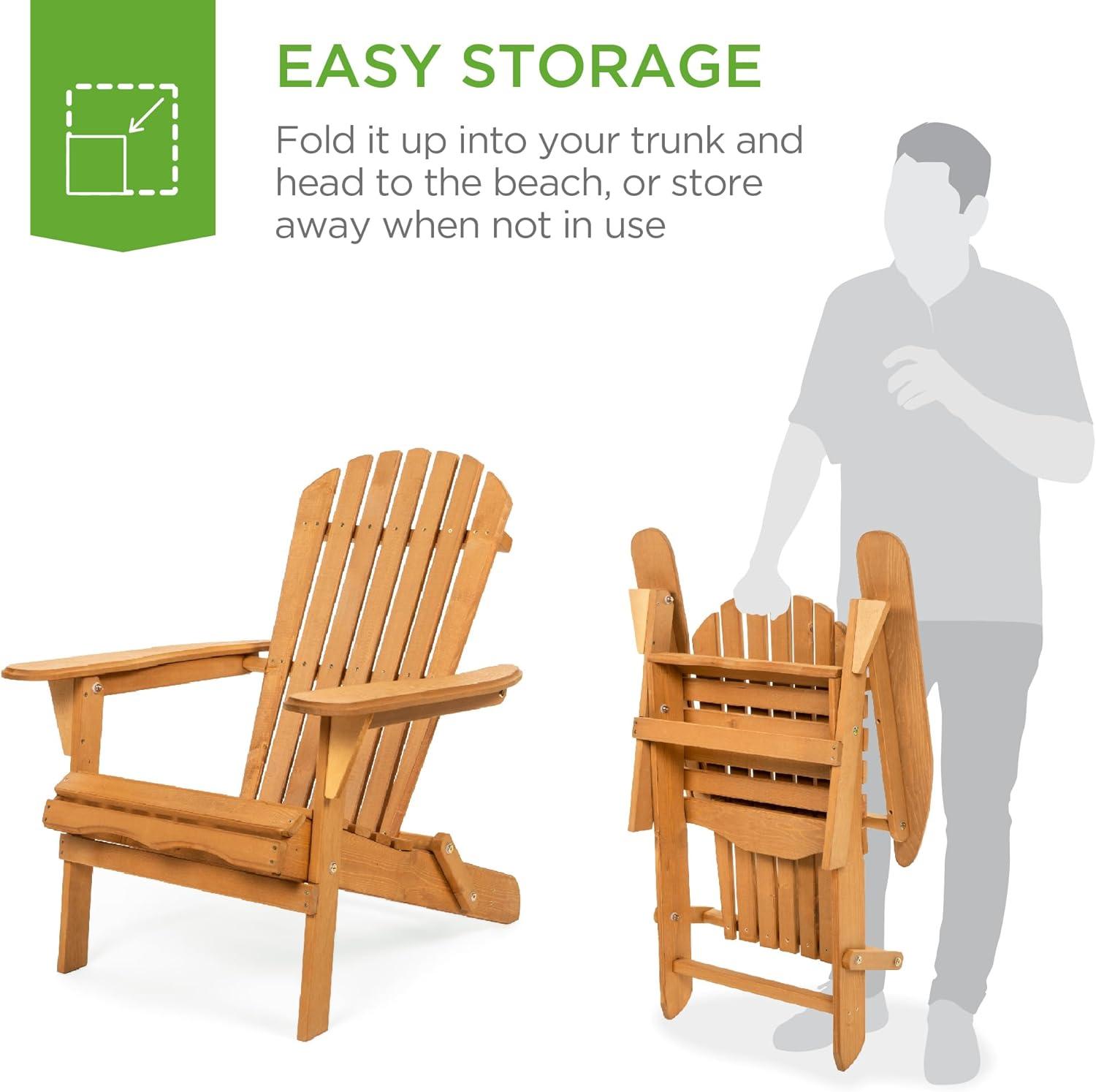 Best Choice Products Folding Adirondack Chair Outdoor, Wooden Accent Lounge Furniture w/ 350lb Capacity