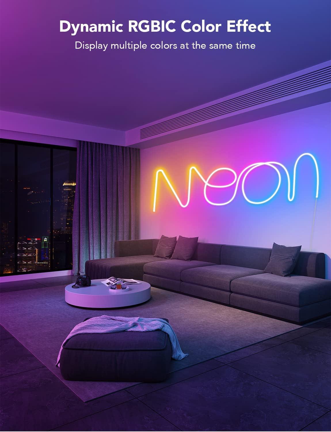 Govee RGBIC Neon Rope Light, 10ft LED Strip Lights, Music Sync, DIY Design, Works with Alexa, Google Assistant, Neon Lights for Gaming Room Living Bedroom Wall Decor (Not Support 5G WiFi)