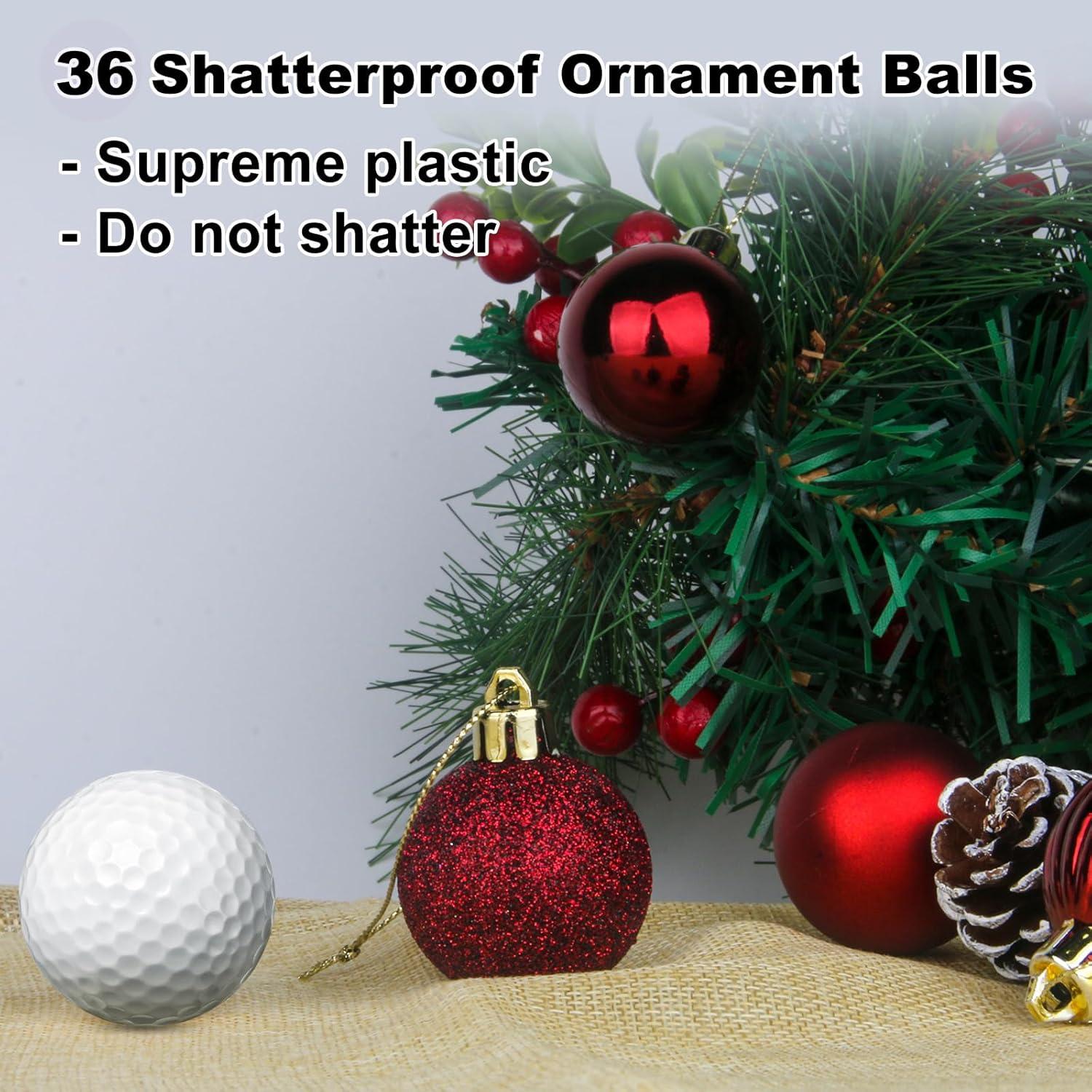 GameXcel Christmas Balls Ornaments for Xmas Tree - Shatterproof Christmas Tree Decorations Small Hanging Ball Wine Red 1.6 Inch x 36 Pack