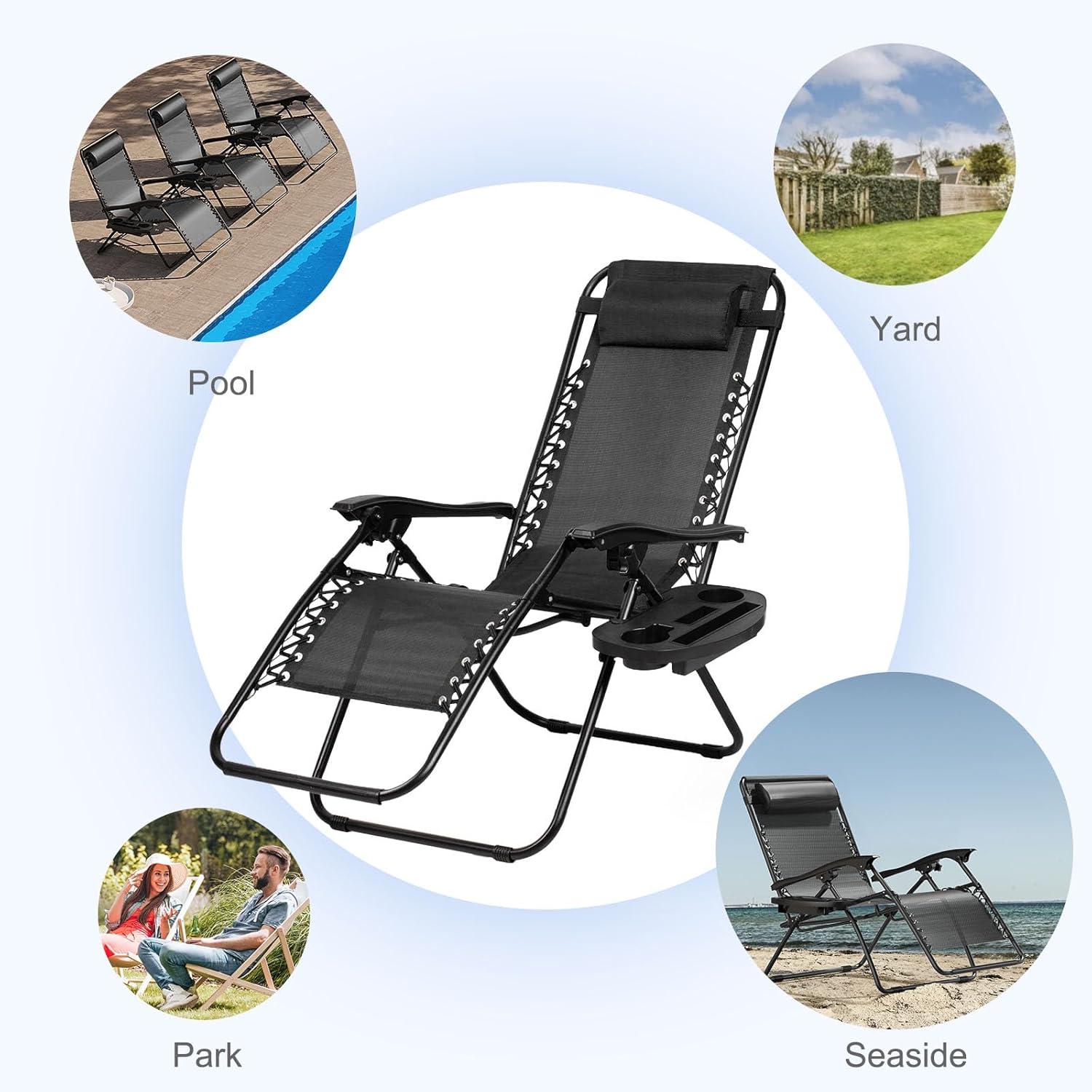 Best Choice Products Set of 2 Zero Gravity Lounge Chair Recliners for Patio, Pool w/ Cup Holder Tray