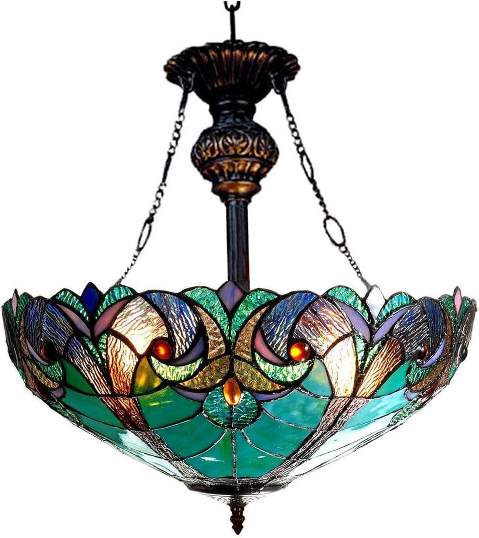 LIAISON Tiffany-style 2 Light Victorian Inverted Ceiling Pendant 18" Shade