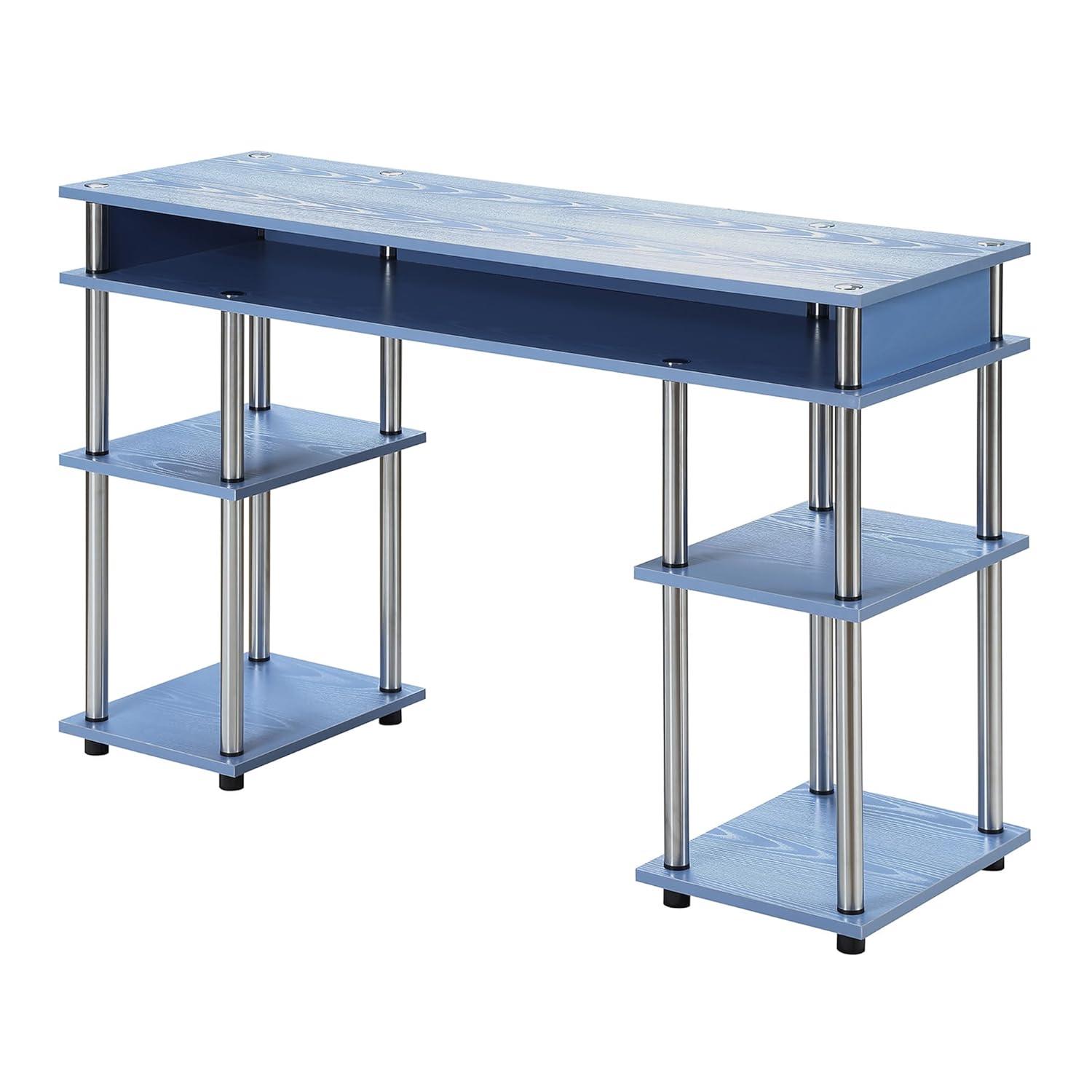 Blue Wood Desk with Drawer and Keyboard Tray, 48 in