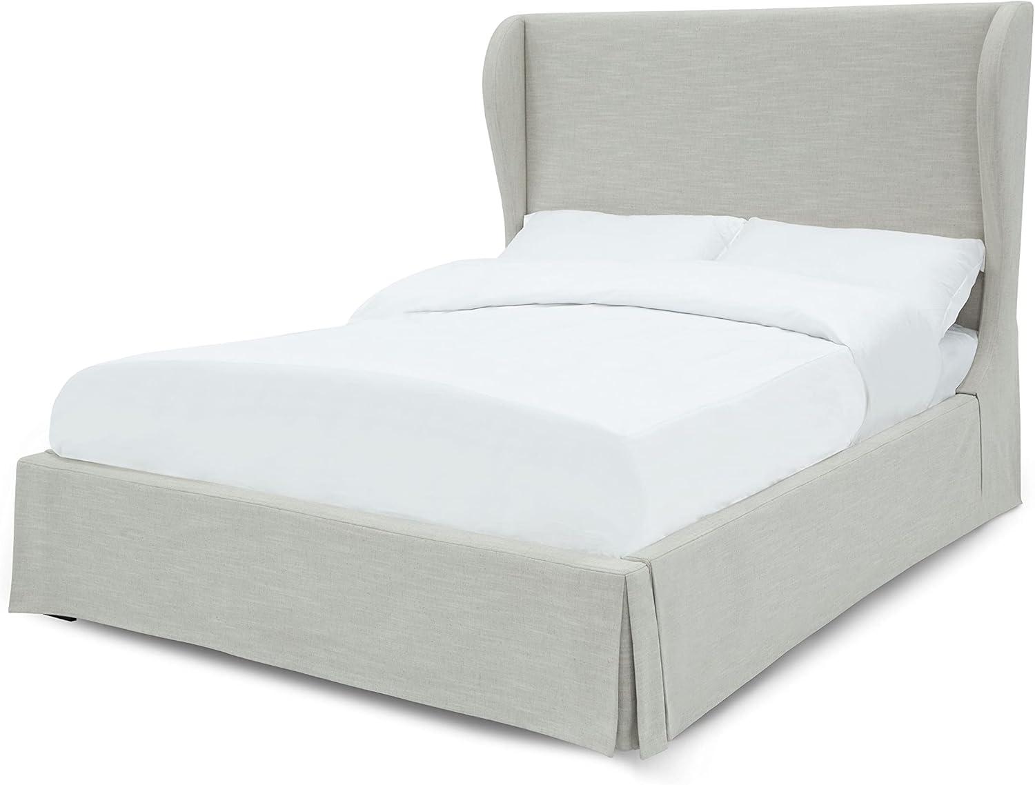 Modus Furniture Hera Skirted Footboard Storage Panel Bed in Oatmeal