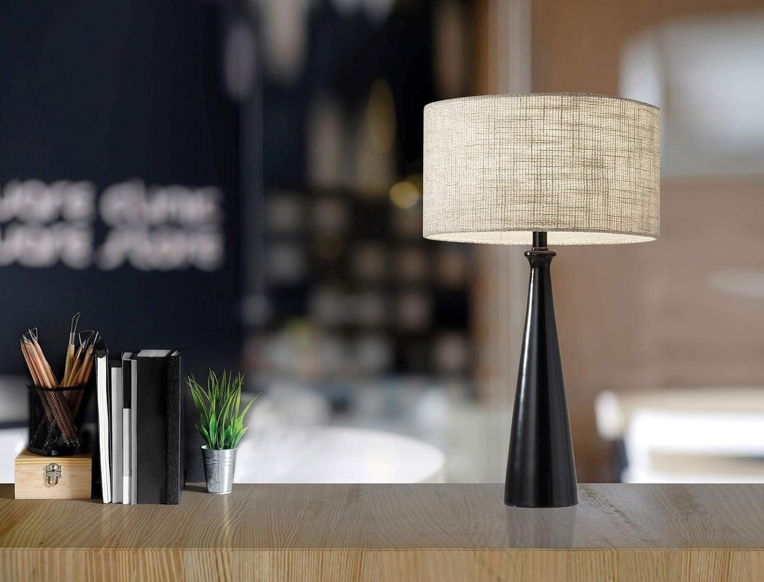 Black Tapered Metal Table Lamp with Cream Shade