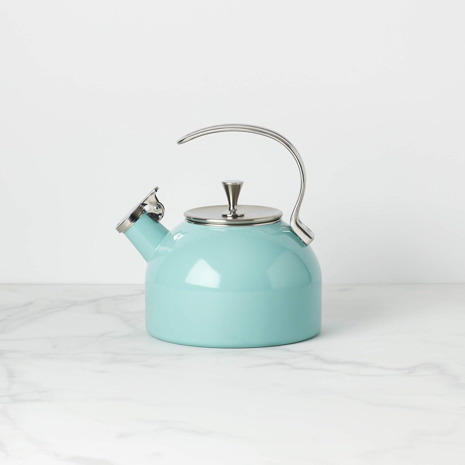 Turquoise Enamel 2.5 Quart Whistling Tea Kettle with Stainless Steel Handle