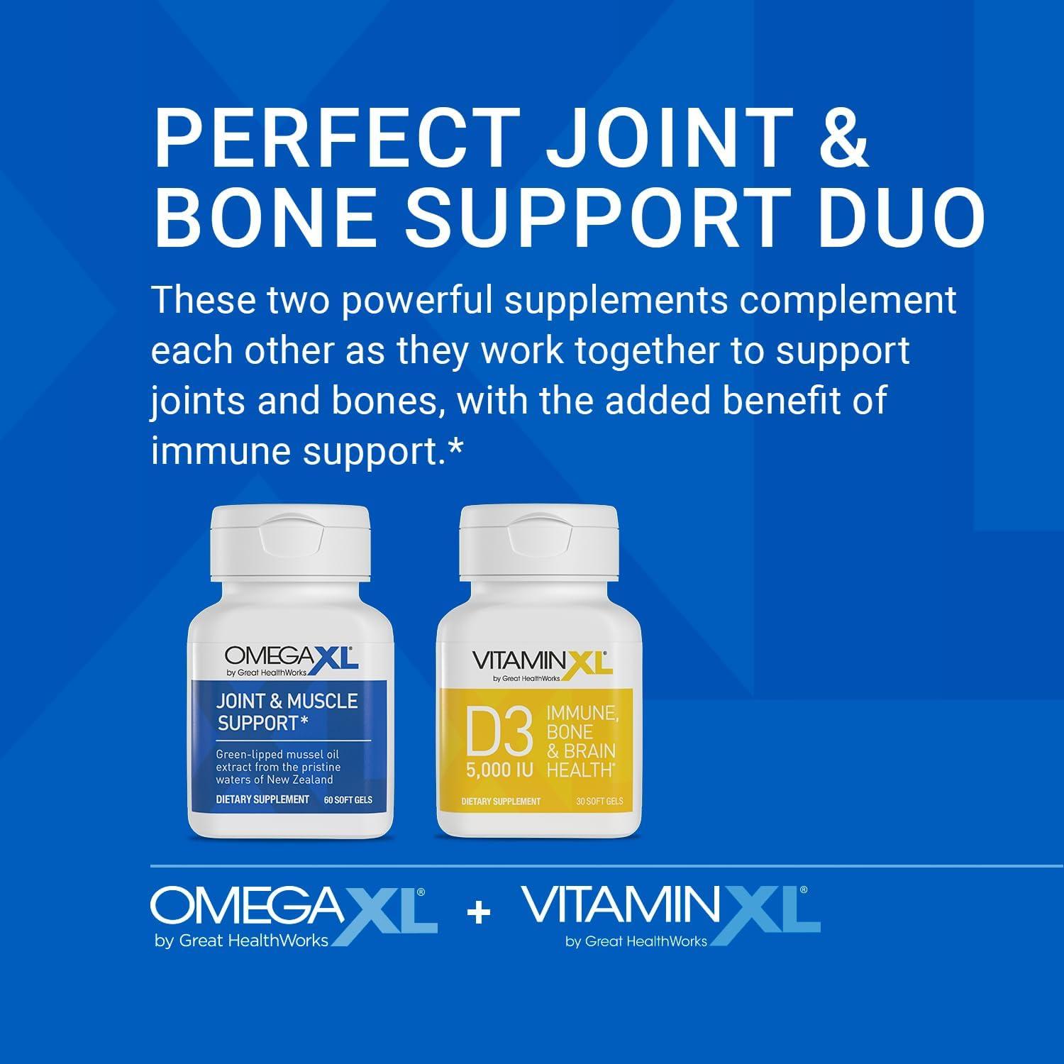 OmegaXL Joint Support Supplement - Natural Muscle Support, 60 Softgels & VitaminXL D3 High Potency Daily Vitamin D 5000 IU 125mcg Immune Support Supplement (30 Softgels)