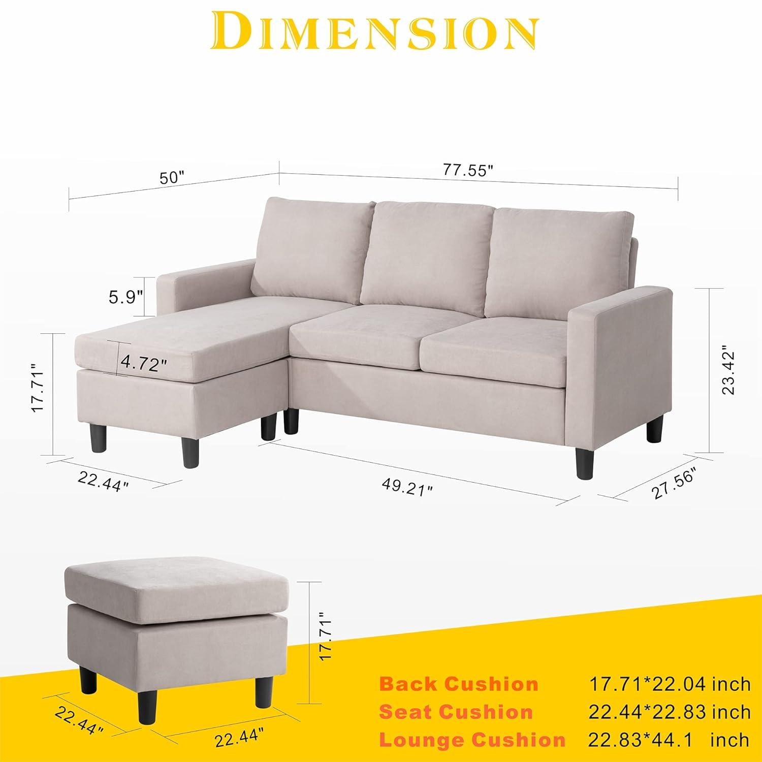 Shintenchi 79 Inch Convertible Sectional Sofa Couch, Modern Linen Fabric L-Shaped , 3-Seat Sofa Sectional with Reversible Chaise for Living Room, Apartment and Small Space (Dark Grey)