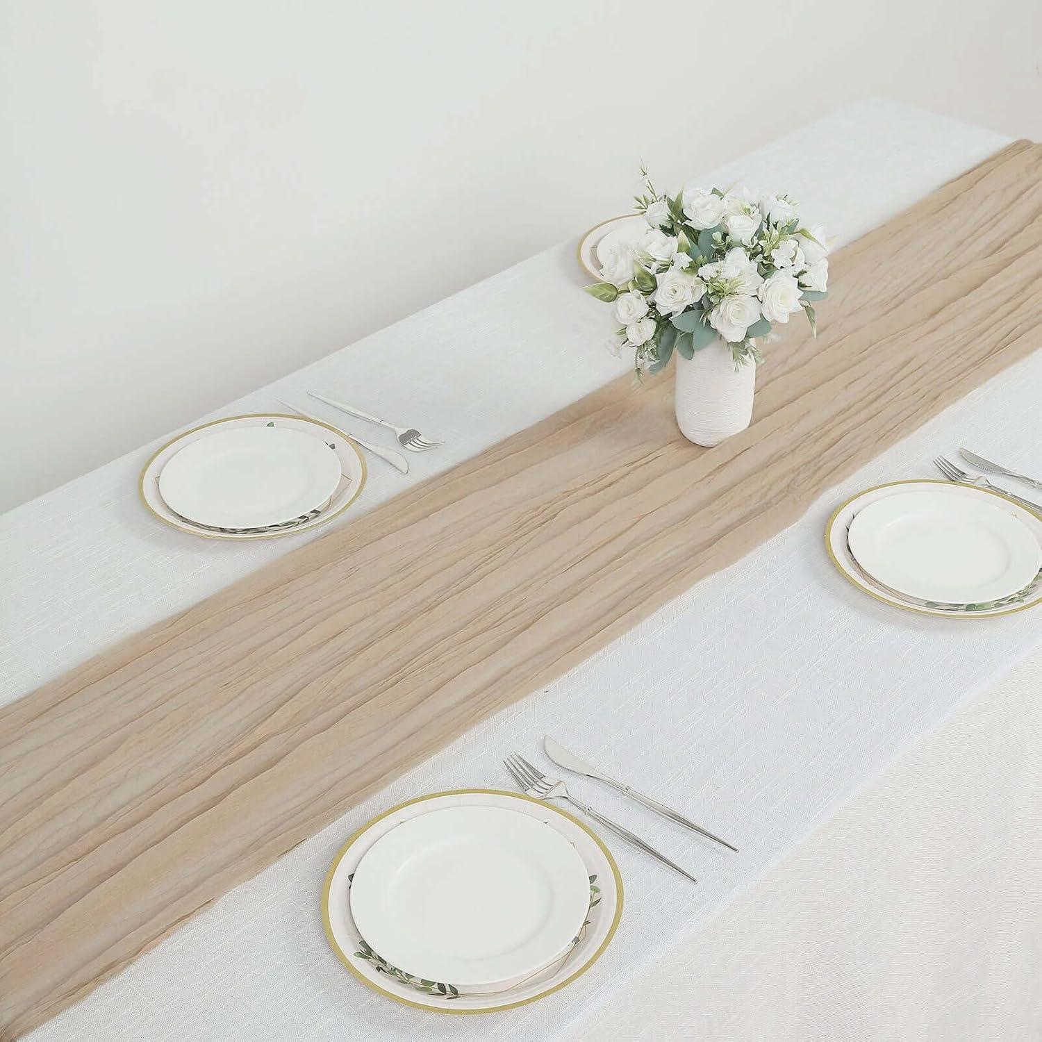 Efavormart 10FT Beige Gauze Cheesecloth Table Runner, Gauze Fabric Boho Wedding Arbor Decor