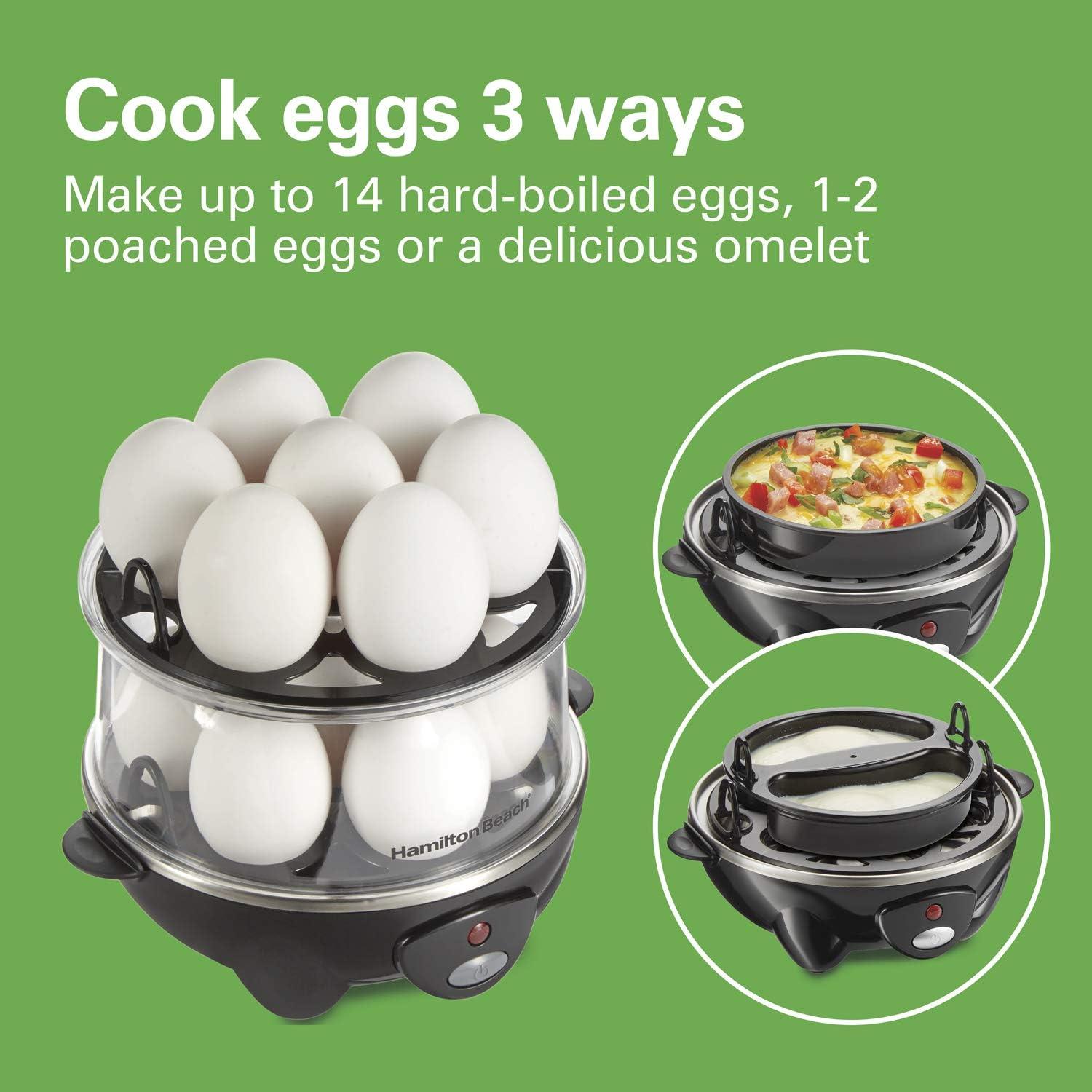 Hamilton Beach Rapid 14 Egg Cooker 25508: Electric Egg Boiler & Steamer, Hard Boiled & Poacher, 300W, Black