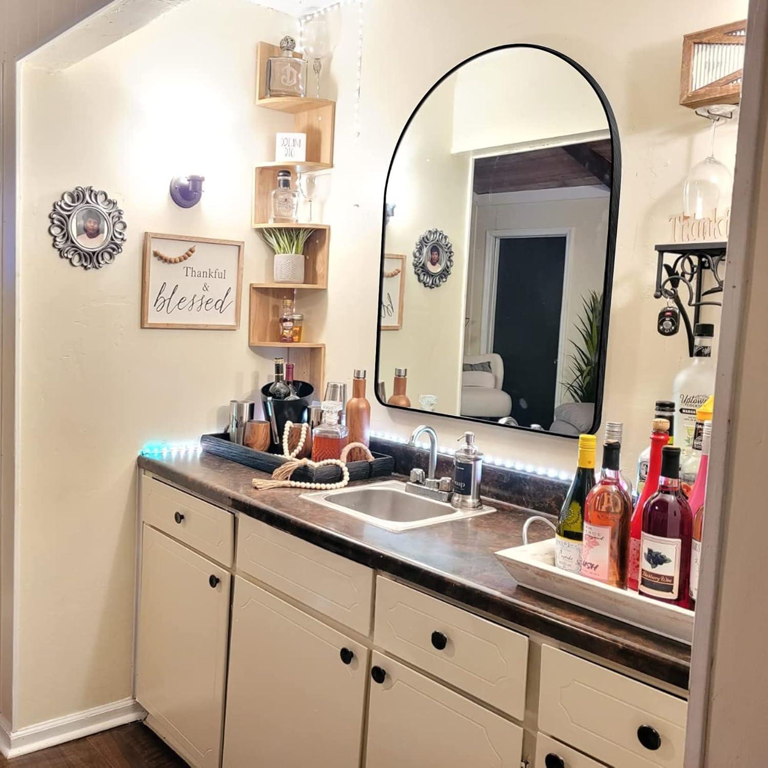 10X13 Inch Black Small Arched Mirror For Bathroom Vanity Mirror Or Wall Decor Arch Mirror Brushed Metal Frame Wall Mounted Mirror For Bathroom Livingroom Bedroom Entryway