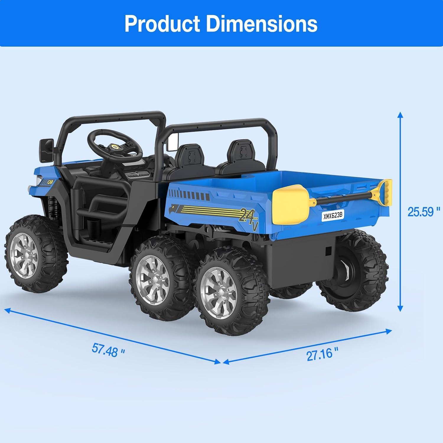 Blue 24V 6-Wheel Ride-On Dump Truck with Remote Control