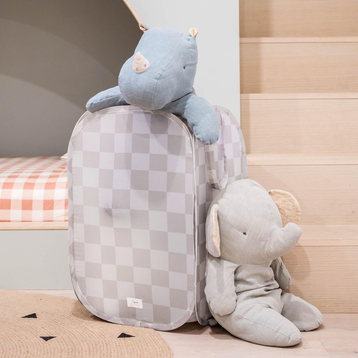 3 Sprouts Baby & Kids Recycled Fabric Pop-up Laundry Hamper - Gingham Beige