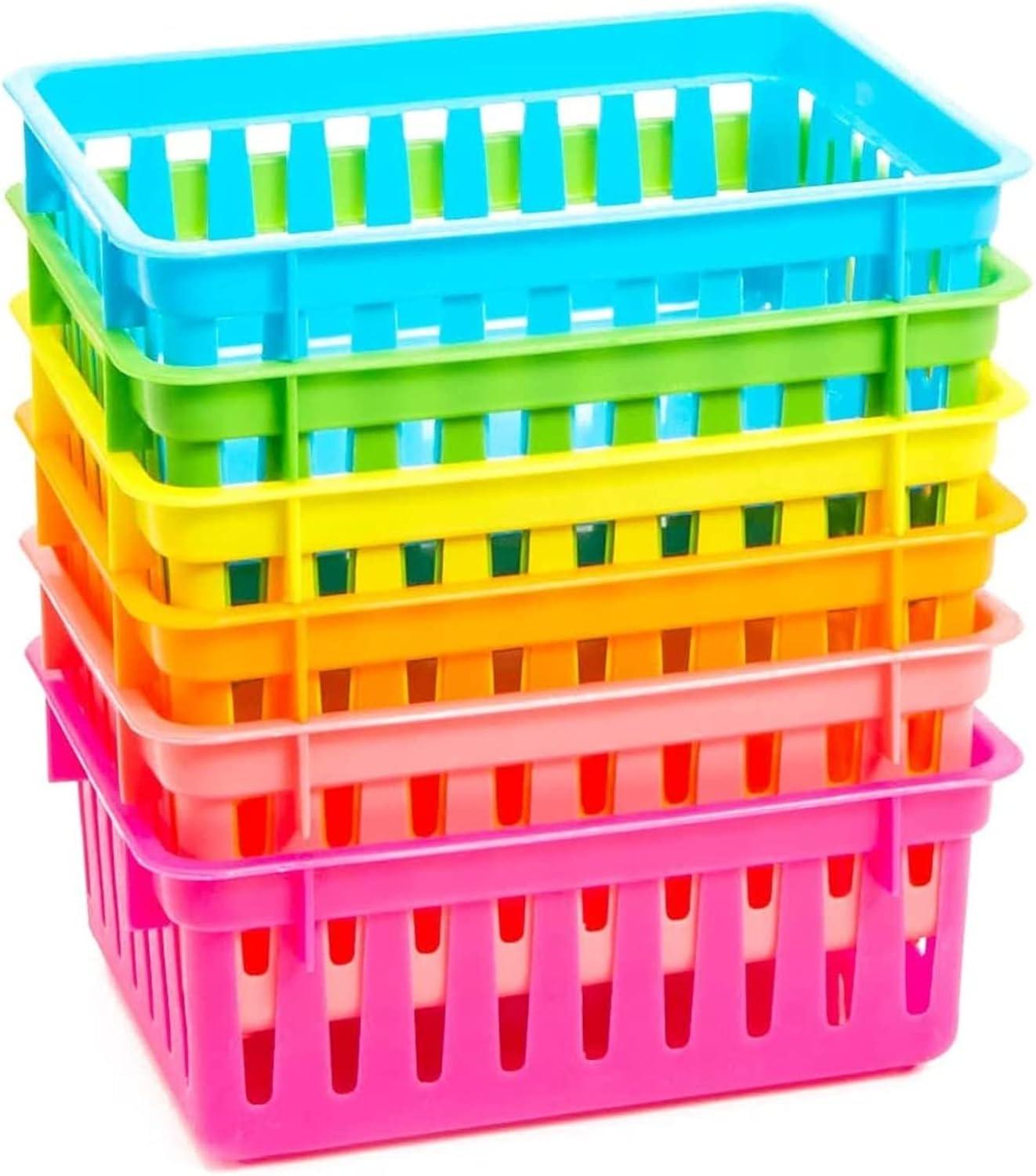 Bright Creations 12 Pack Colorful Plastic Classroom Storage Bins for Organizing Rainbow Containers for Kids School Supplies, 6 Colors, 6.1 x 4.8 in