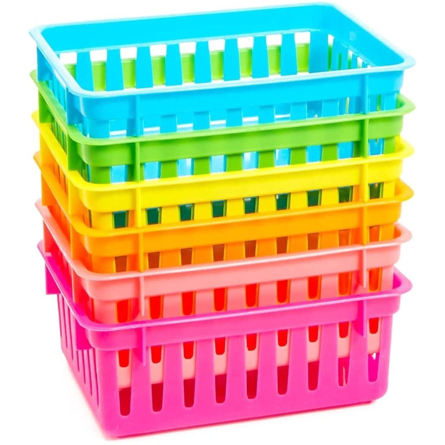 Bright Creations 12-Pack Small Plastic Classroom Storage Bins for Organization, Baskets for Kids', 6 Colors, 6.2 x 4.8 x 2.4 inches