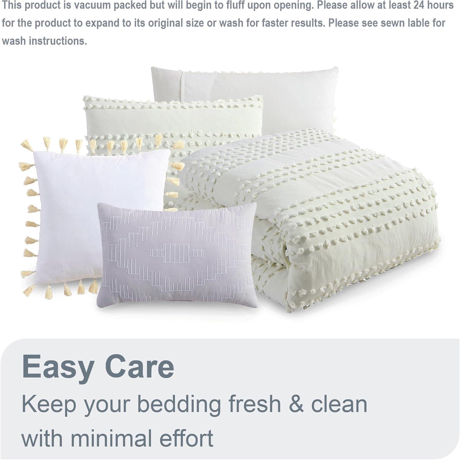 Rukai 100% Cotton Diamond Clip Jacquard 3D Fringe Texture 5-Piece Comforter Set