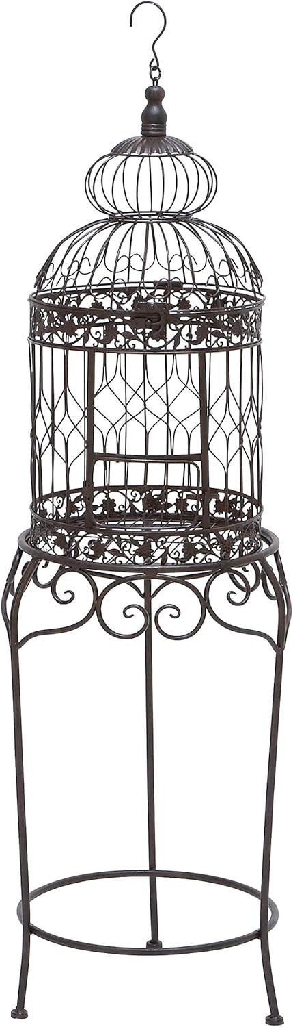 Victorian Black Metal Birdcage with Stand and Hook