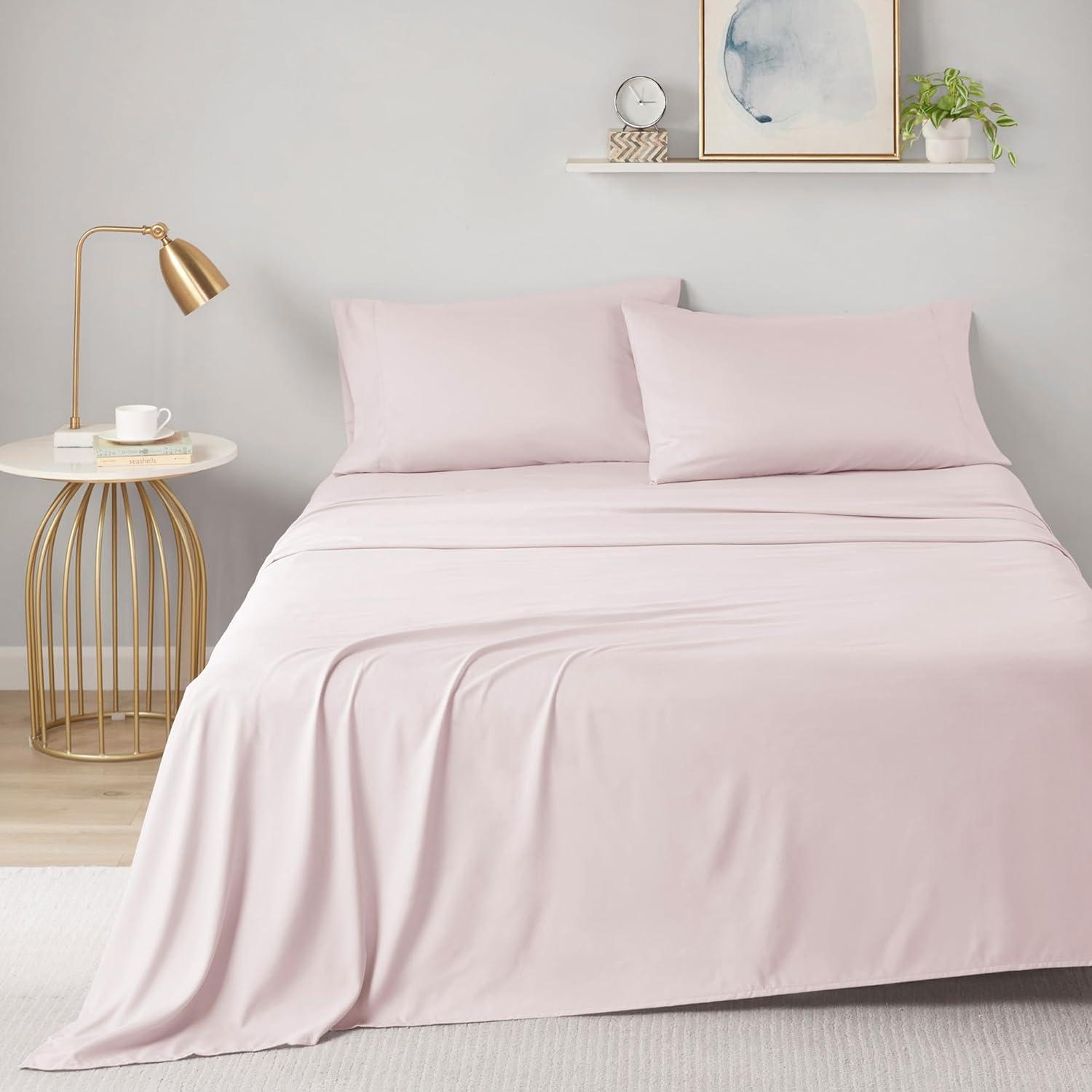 Blush Twin XL Solid Microfiber Sheet Set