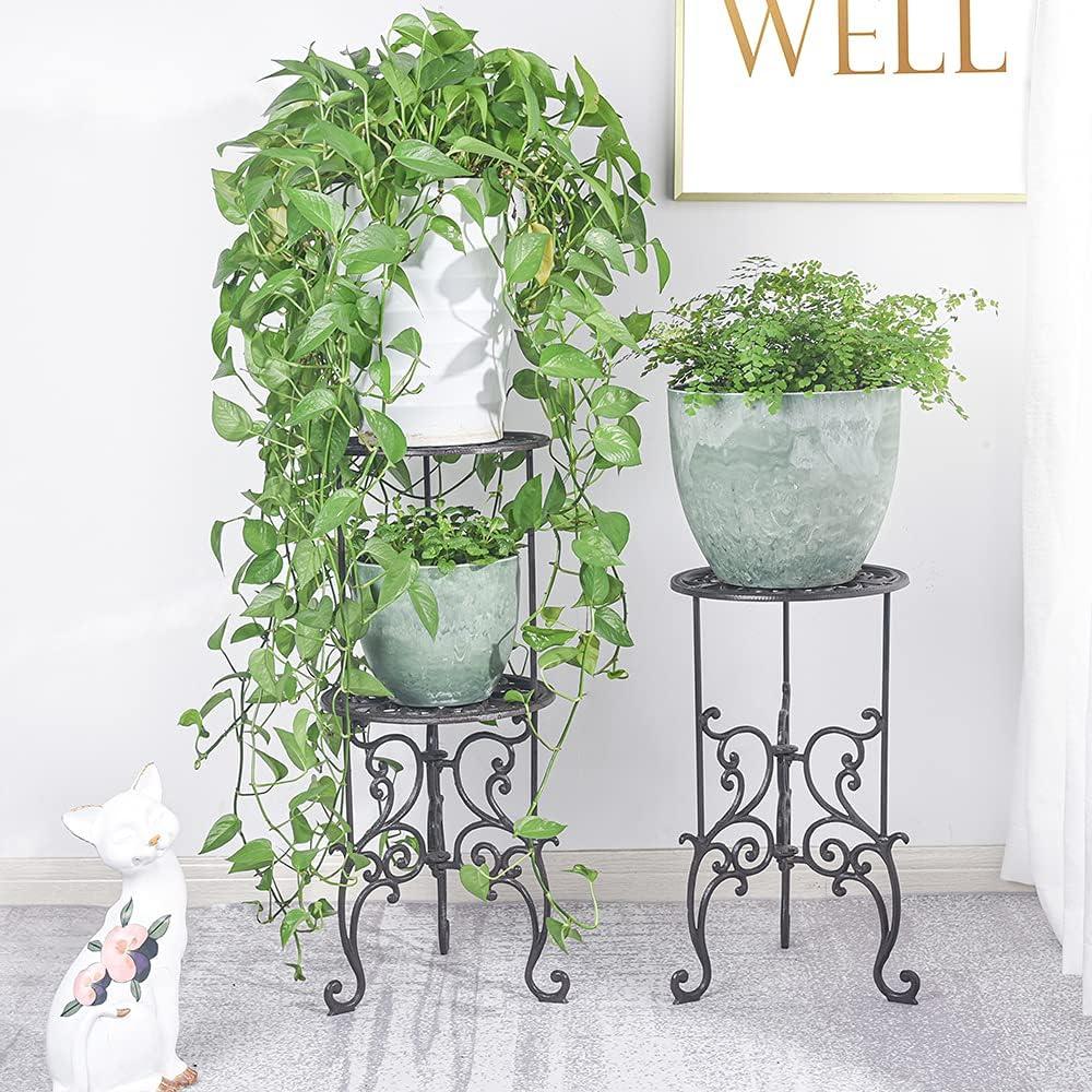 Sungmor Heavy Duty Cast Iron Potted Plant Stand,26-Inch 2 Tiers Metal Planter Rack,Decorative Flower Pot Holder,Vintage & Rustic Style Indoor Outdoor Garden Pots Container Supports C49