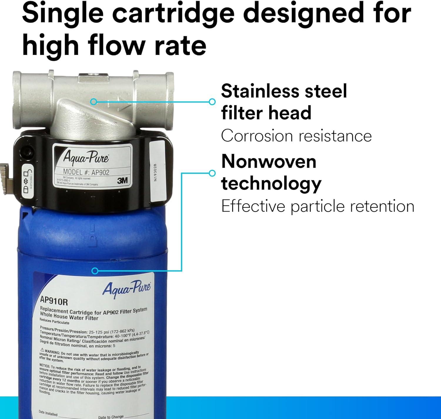 3M™ Aqua-Pure™ AP900 Series Whole House Water Filter Cartridge AP910R, Sanitary Quick-Change, For AP902,