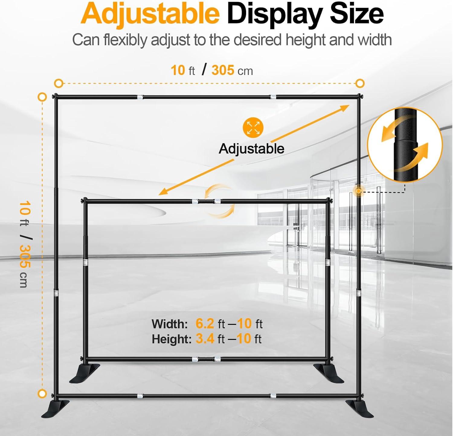 EMART 10x10 ft Heavy Duty Banner Backdrop Stand Kit, Adjustable Frame for Step and Repeat Backdrops, Ideal for Photography, Trade Shows, and Photo Booths