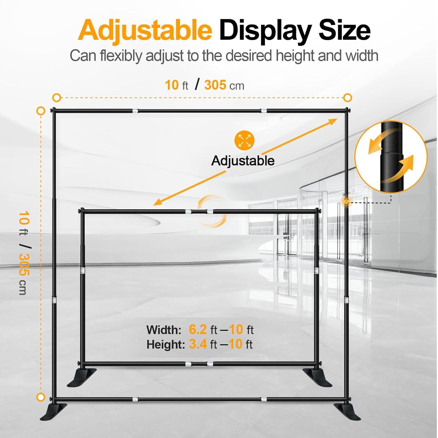 EMART 10x10 ft Heavy Duty Banner Backdrop Stand Kit, Adjustable Frame for Step and Repeat Backdrops, Ideal for Photography, Trade Shows, and Photo Booths