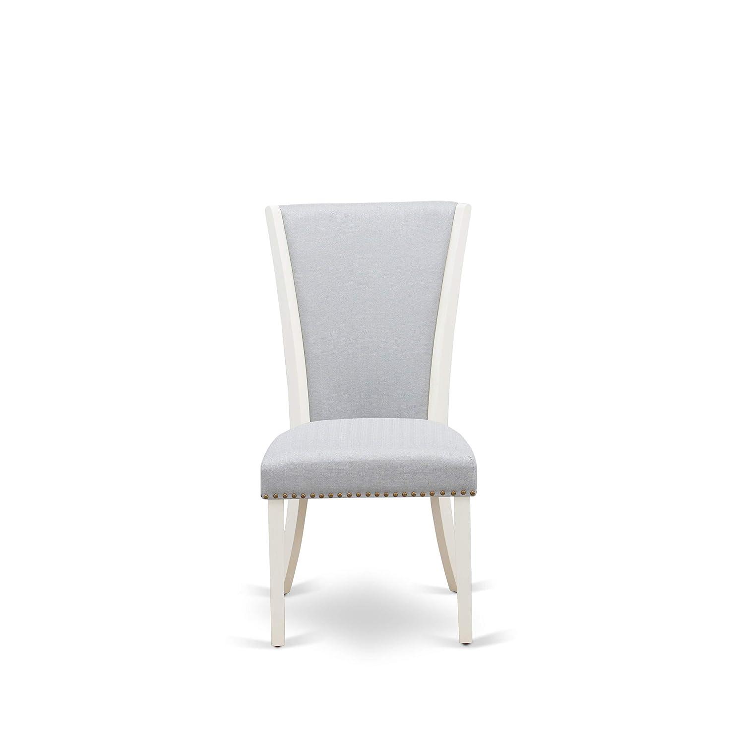 Verona Linen White Wood Frame Upholstered Chair with Gray Linen Fabric Seat with Nail Head & Stylish Back - Set of 2