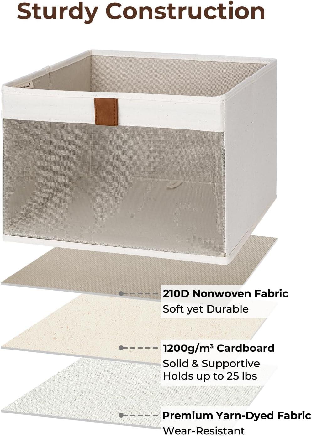 Closet Storage Bins with Clear Window and 2 Handles, Foldable Clothing Bins for Shelves, Large Fabric Organizer, Beige, 3 Pack