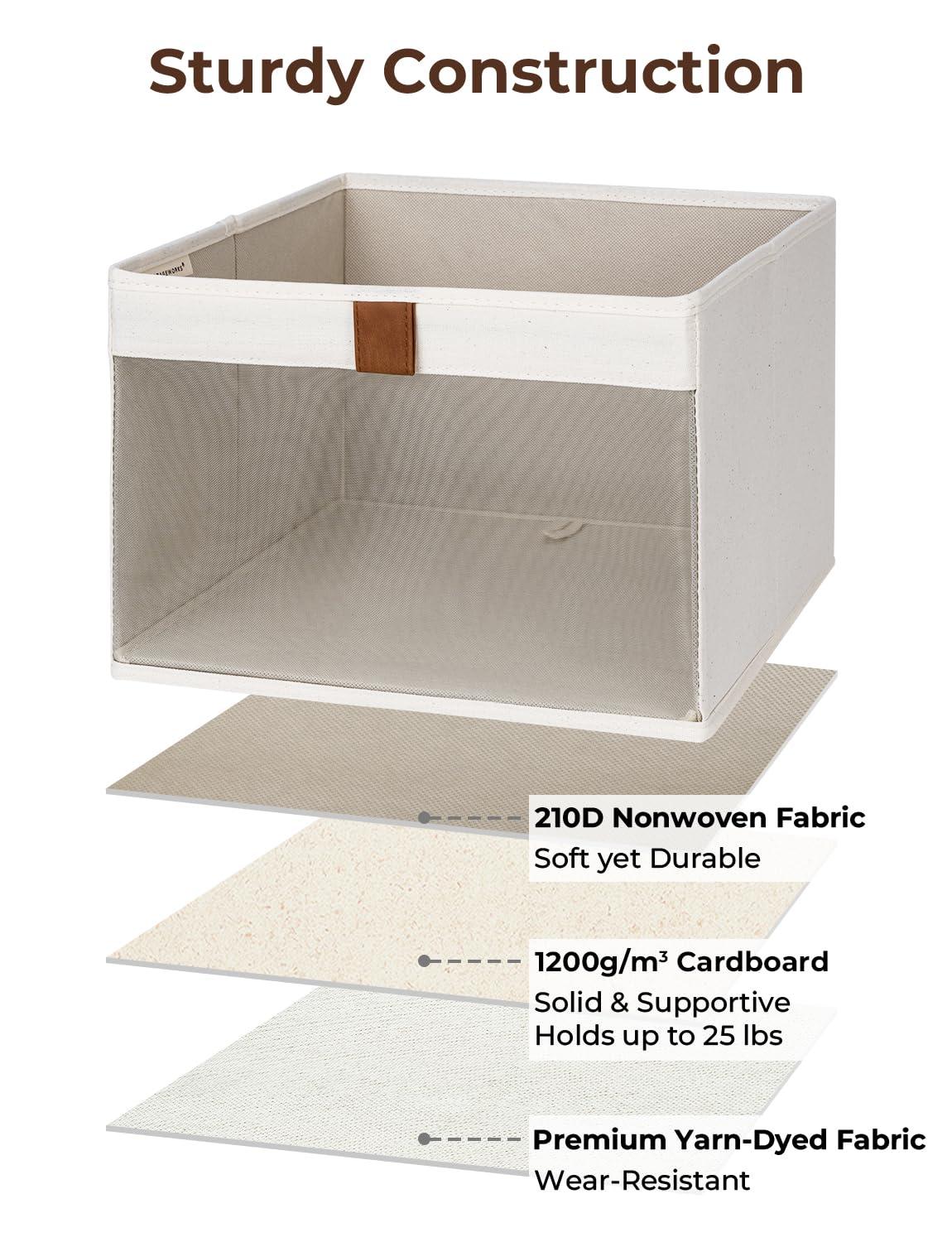 Closet Storage Bins with Clear Window and 2 Handles, Foldable Clothing Bins for Shelves, Large Fabric Organizer, Beige, 3 Pack