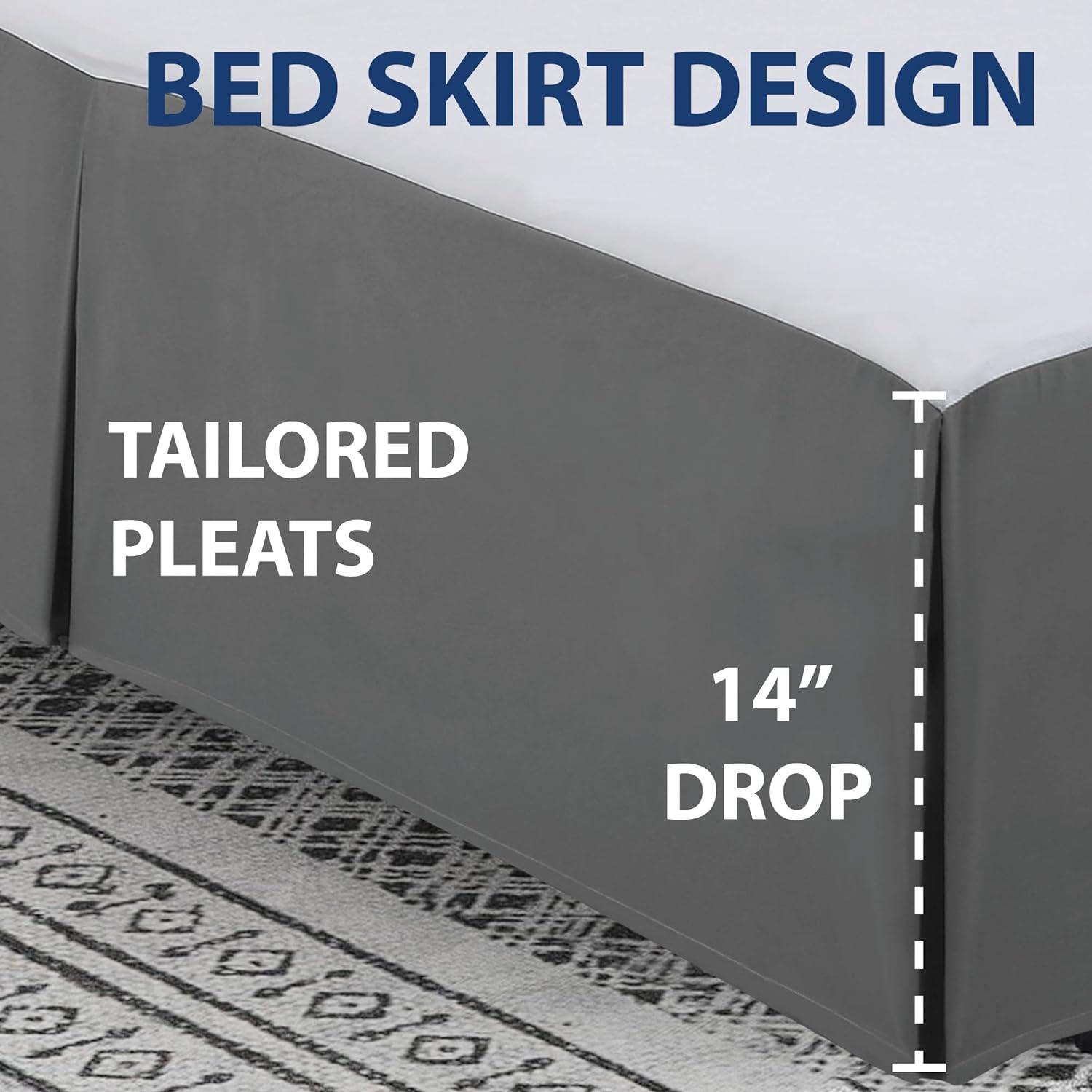 Swift Home | Basics Pleated Microfiber Bed Skirt 14-inch Drop Gray Queen