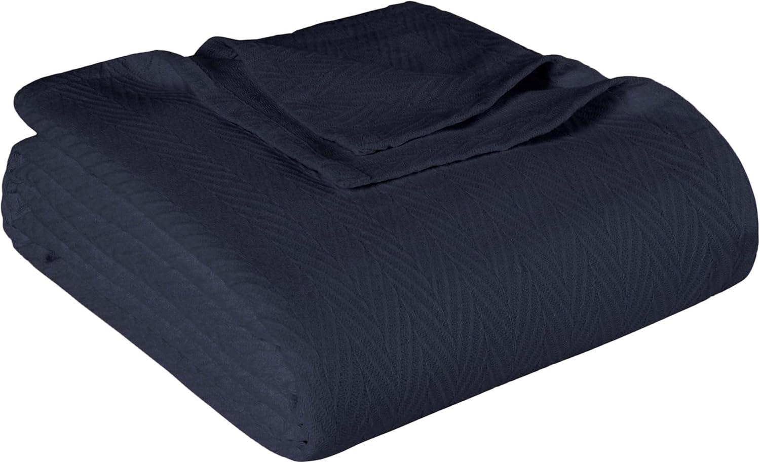 Chevron Zig-Zag Cotton Blanket, Full/Queen, Navy Blue - Blue Nile Mills