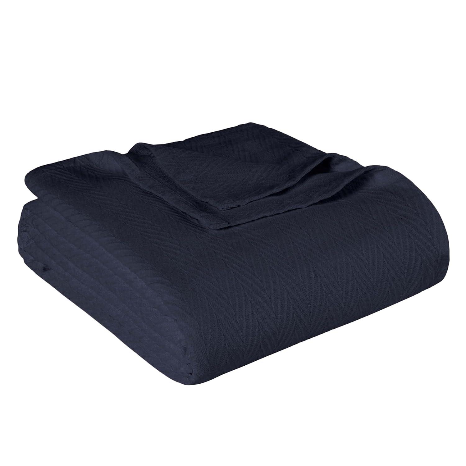 Chevron Zig-Zag Cotton Blanket, Full/Queen, Navy Blue - Blue Nile Mills