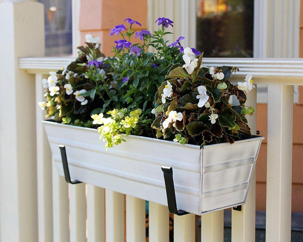 22" Galvanized Metal Rectangular Planter Box Cape Cod White - ACHLA Designs: Steel Construction, Wall-Mountable, Patina Finish