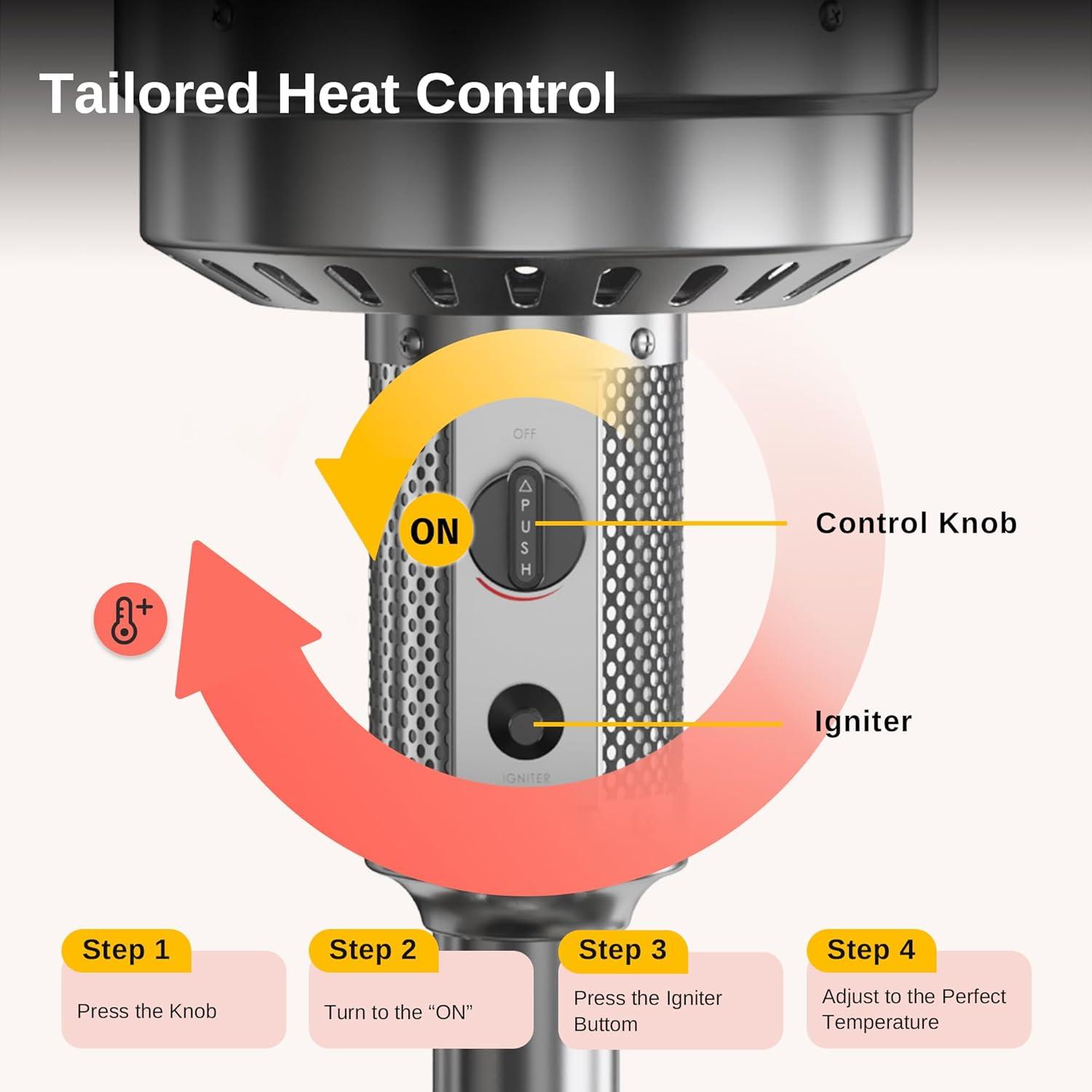 Stainless Steel 50,000 BTU Propane Outdoor Patio Heater with Table