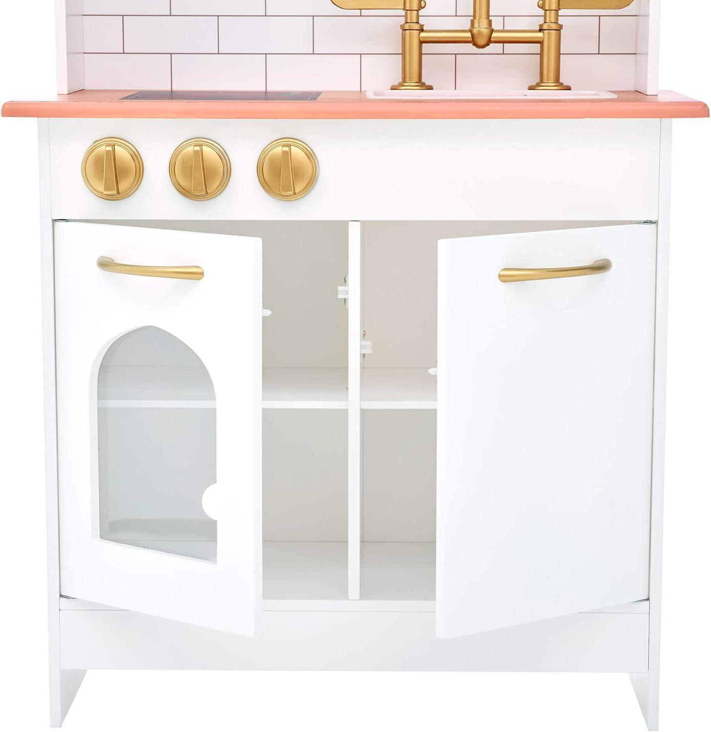 Teamson Kids Little Chef Boston Wooden Pretend Play Kitchen Set with Oven, Microwave and Acessory Set