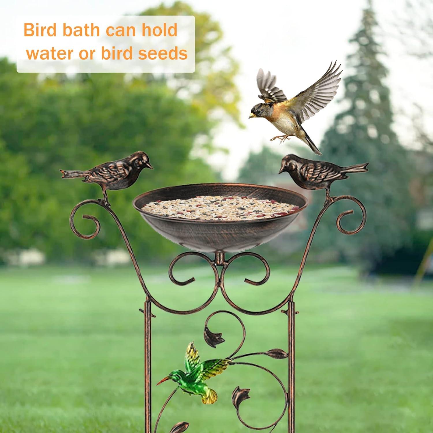 Elegant 40" Bronze Metal Garden Trellis with Bird Bath