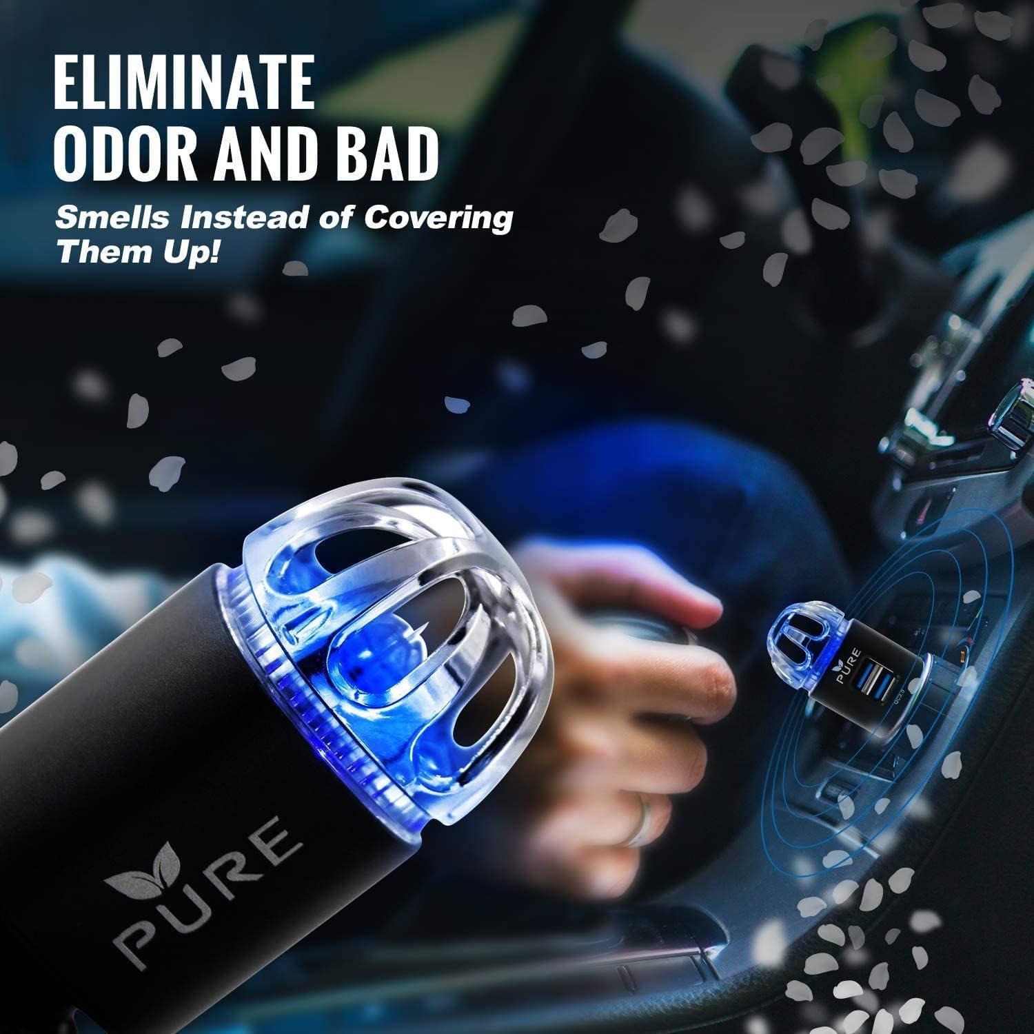 Car Air Purifier Premium Air Ionizer & Car Charger Accessory w/Dual USB Ports - Quick Charge 3.0 - Eliminate Allergens Bad Odor Smell Smoke Pollen Mold Bacteria Viruses - Deodorizer (BLACK)