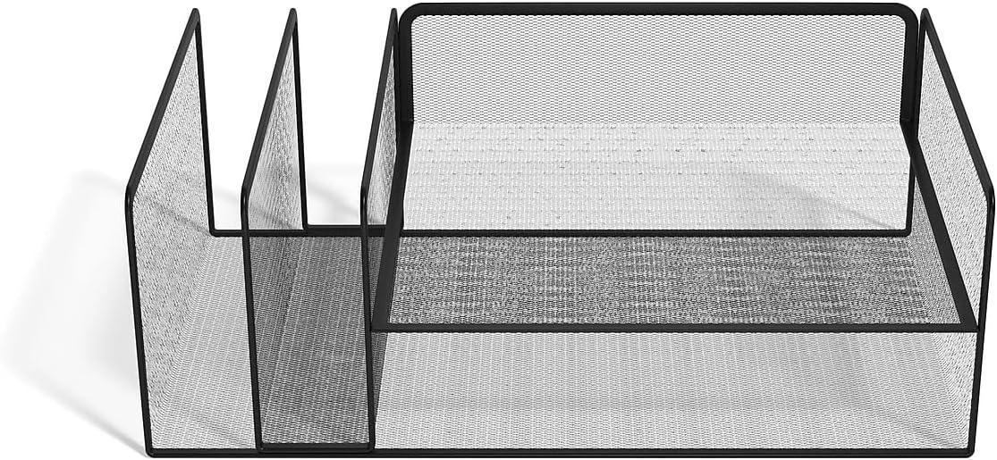 Matte Black Metal Mesh 4-Compartment Letter Tray Sorter