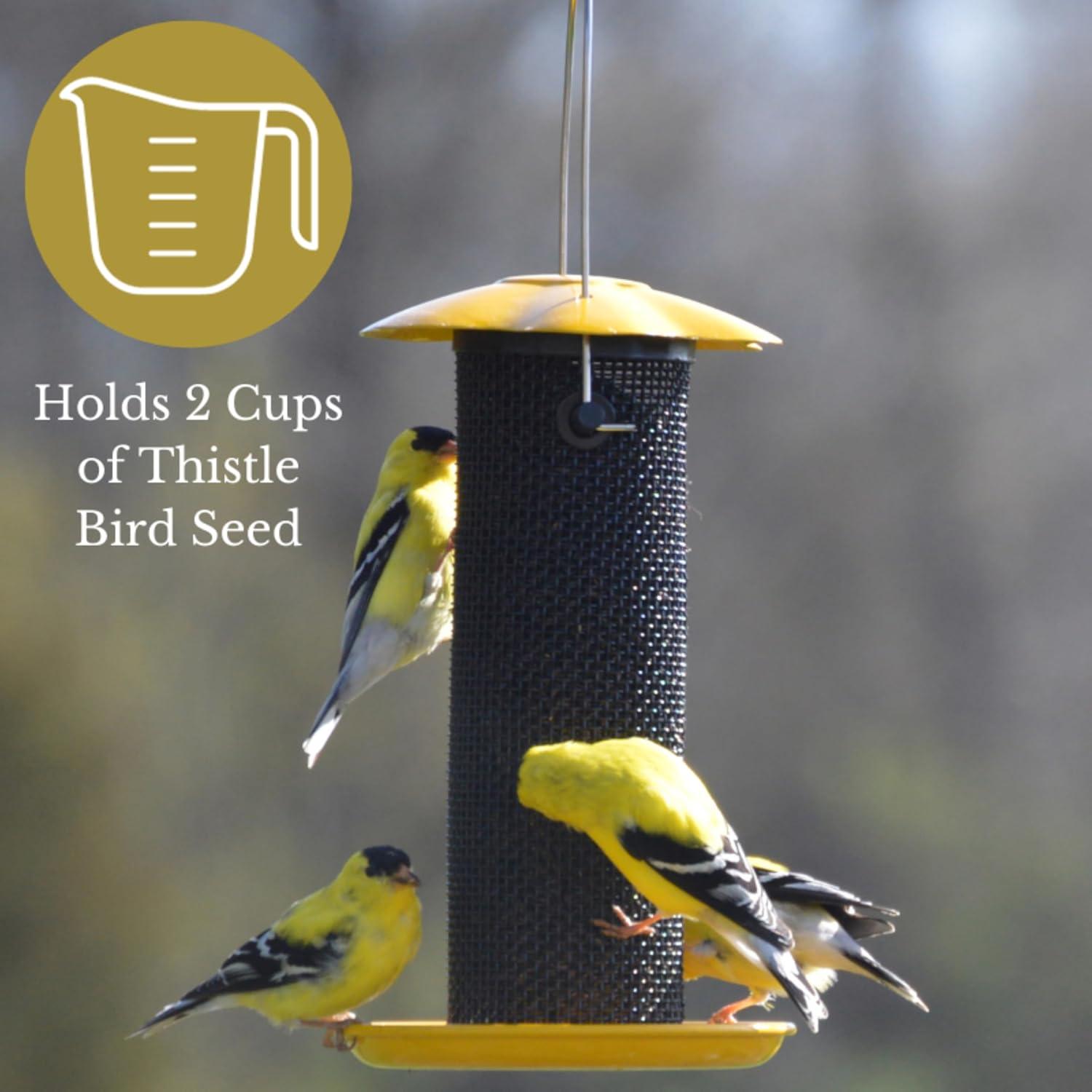 Songbird Essentials Thistle Bird Feeder Yellow Bird Seed Finch Feeder, 1/2 lb. Capacity