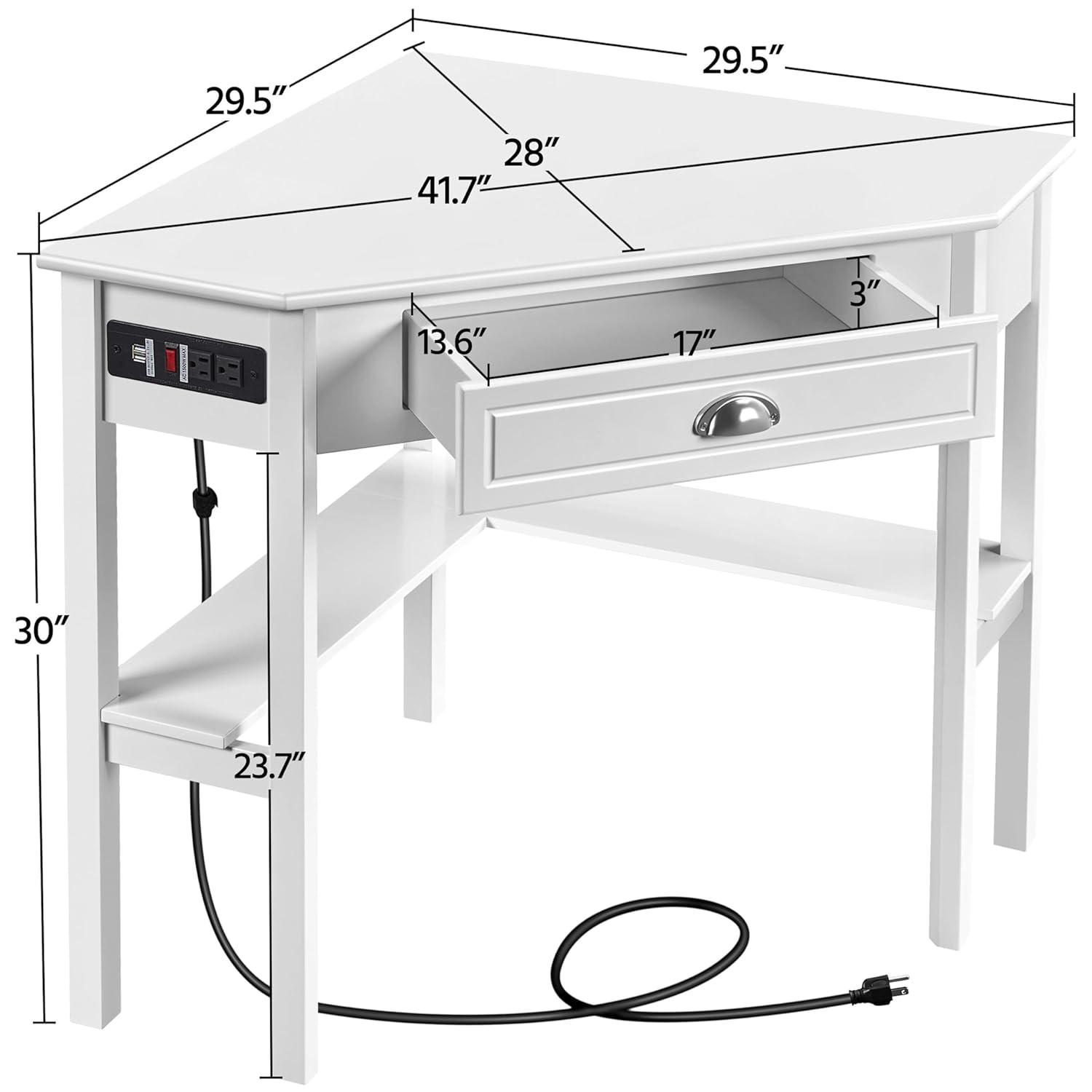 Yaheetech Corner Computer Desk Workstation with Power Outlet White