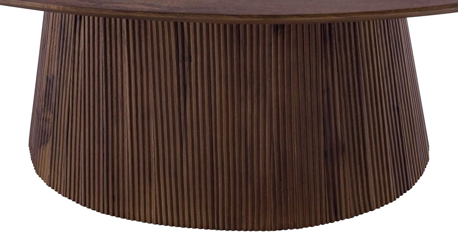 Canarm MADHY Round Coffee Table, Rustic Brown Wood Finish, Elegant Fluted Design, Spacious Tabletop, Easy Assembly for Living Room