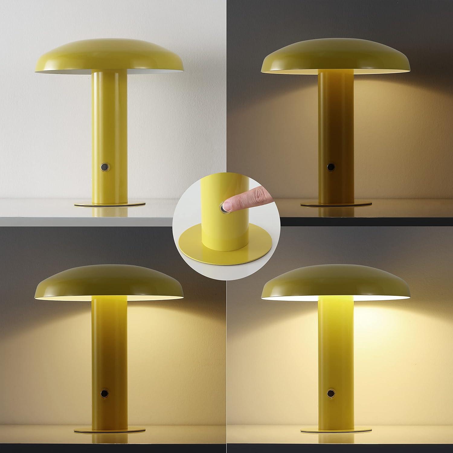 Suillius 11" Satin Yellow Cordless Metal Dome Table Lamp