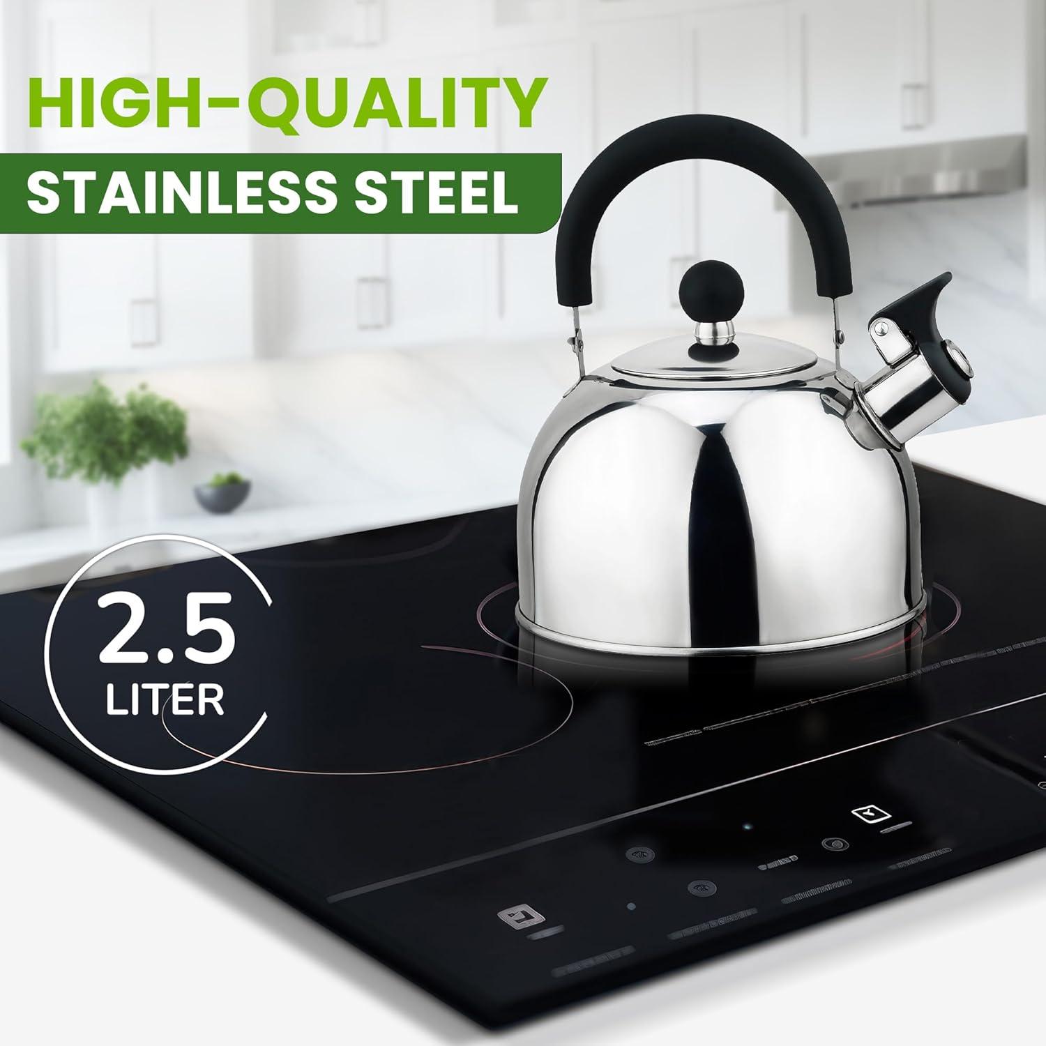 J&V TEXTILES Stainless Steel Whistling Tea Kettle, 2.5-Quart