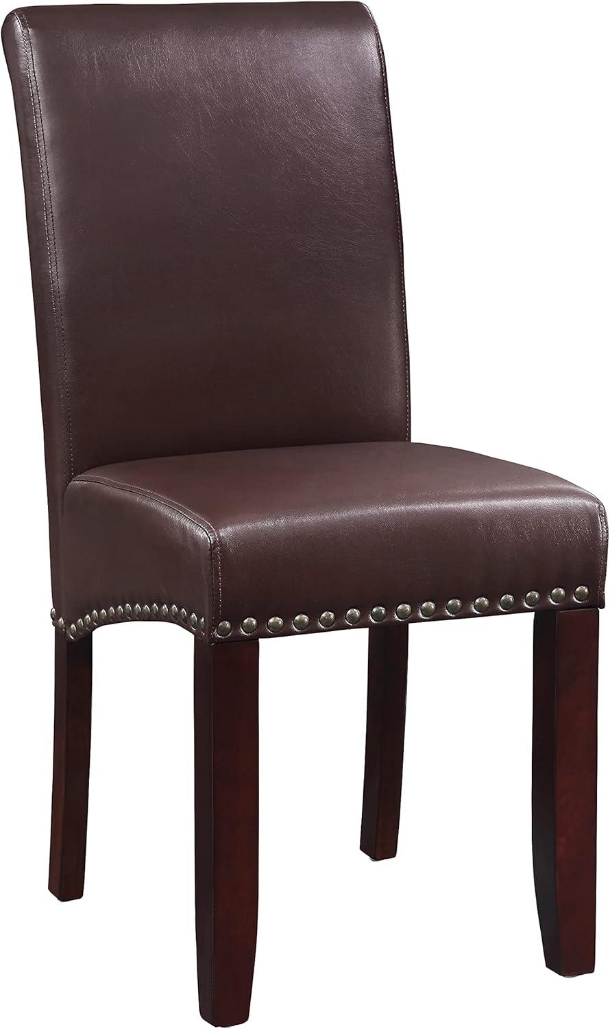 Parsons Dining Chair with Antique Bronze Nail Heads in Cocoa Faux Leather